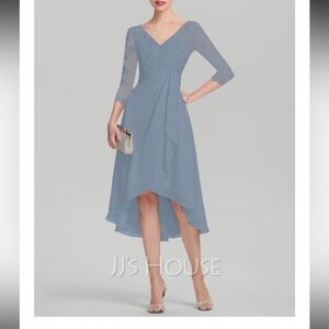 JJs House Dusty Blue V-Neck High-Low Dress for Mother of the Bride or Groom